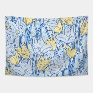 Light Blue Vibrant Tulips Tapestry