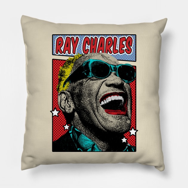 Ray Charles Pop Art Comic Style Pillow by Flasher