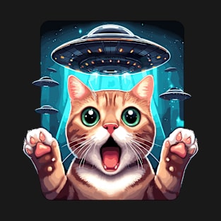 Funny Cat Selfie With UFOs Behind T-Shirt