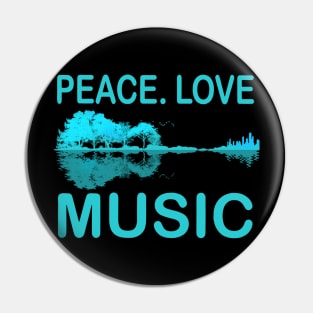 Peace Love Music Guitar Lake Shadow Hippie Pin