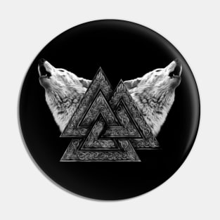 Valknut Symbol and Wolves Pin