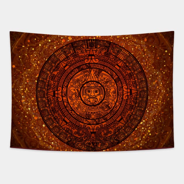 Glowing Aztec Calendar Tapestry by MCAshe spiritual art 