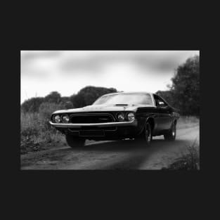 dodge challenger, classic car, black white T-Shirt