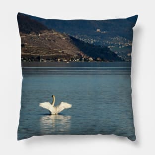 Swan on Lake Geneva Pillow