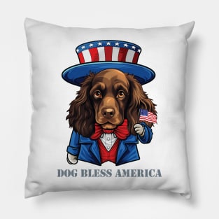 Funny 4th of July Boykin Spaniel Dog Bless America Pillow