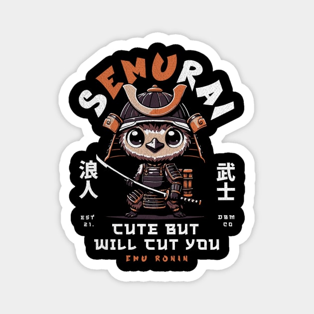 Semurai Emu T-Shirt: Kawaii Samurai Warrior Bird with Katana - Cute Pun Tee Magnet by Designed By Marty