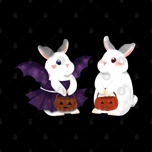 couple white rabbit and overdress bat rabbit _ Bunniesmee Halloween edition by GambarGrace