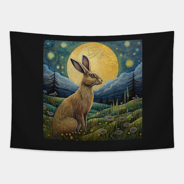 Moonlit Reverie: The Hare's Serenity 05 Tapestry by thewandswant