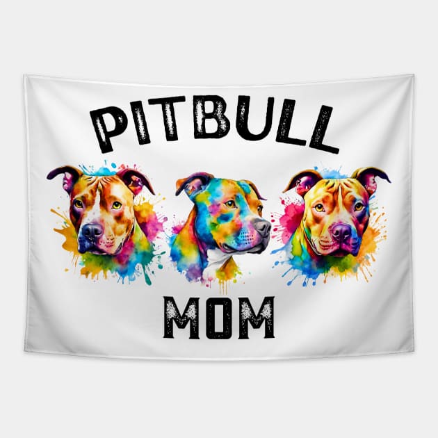 Pitbull Mom Watercolor Tapestry by Doodle and Things