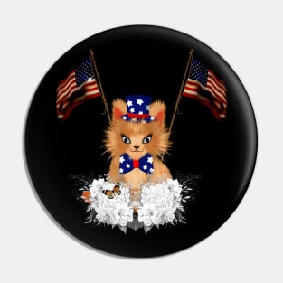 Cute kitten with flag and american flag Pin