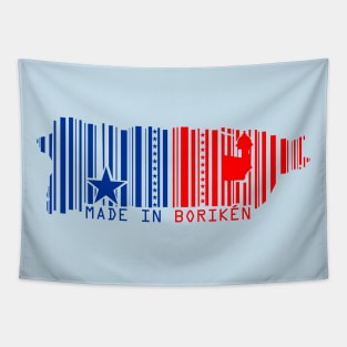 Puerto Rico Map Made in Boriken Flag Colors Barcode Design Tapestry