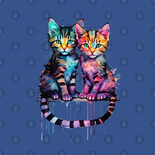 A colorful image of two cute cats by Bwiselizzy