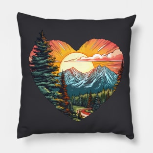 Mountain Scene Watercolor Heart-shaped Pillow