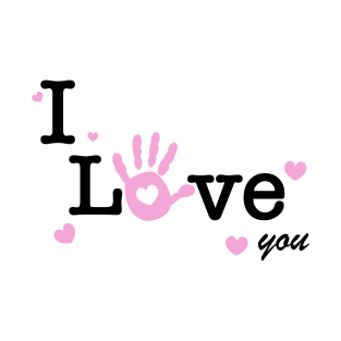 I love you text. Baby hand print with heart T-Shirt