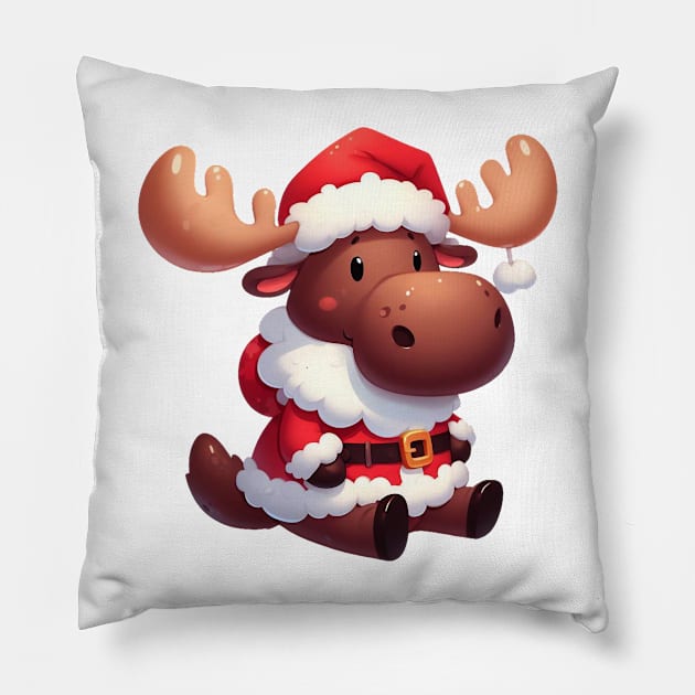 Cute Moose Santa Claus Illustration Pillow by Dmytro