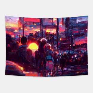 Walking By The Dreamy Anime Sunset Tapestry