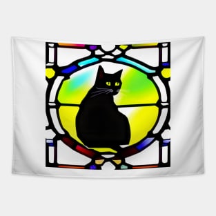 Black cat in the window Tapestry