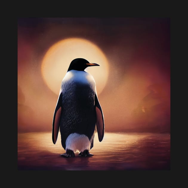 Penguin and Setting Sun by Geminiartstudio