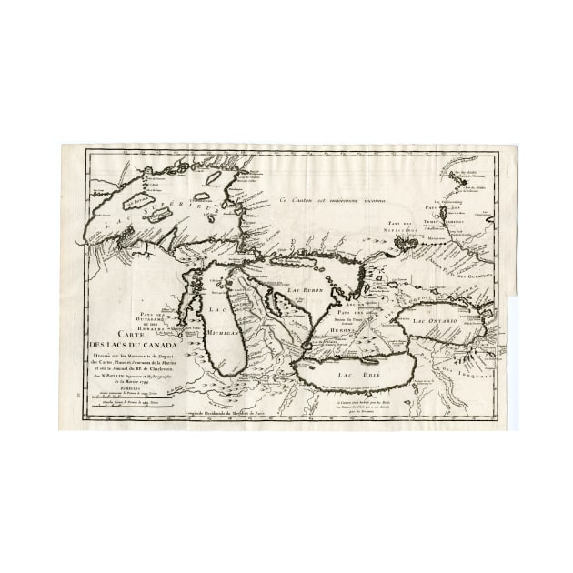 Vintage Map of The Great Lakes (1744) by Bravuramedia