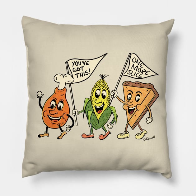 Thanksgiving Parade of Food Retro Vintage Characters Pillow by ksrogersdesigns