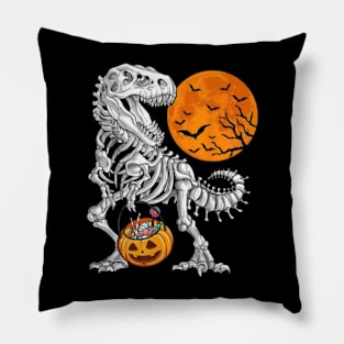 Halloween for Boys Kids Dinosaur Skeleton T rex Scary Spooky Saurus Rex Cute Halloween Dinosaur Halloween tee Pillow