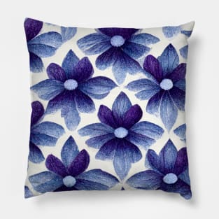 Vintage looking purple and blue flowers on a white background. Pillow