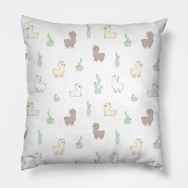 Cactus and Alpacas Pattern in White Pillow by Noristudio
