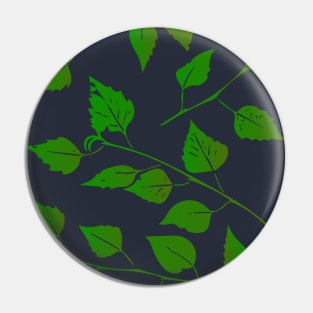 Birch Tree Leaf and Stem Forest Pattern (on navy) Pin