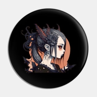 Dark Bloom: Mysterious and Gothic Woman Pin