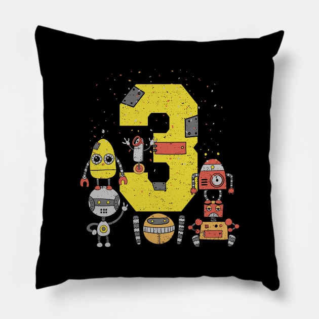 Kids 3 Year Old Robot Birthday Pillow by Designs By Jnk5