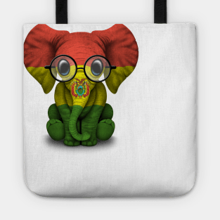 Baby Elephant with Glasses and Bolivian Flag Tote