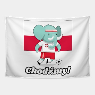 ⚽ Poland Soccer, Cute Elephant Kicks Ball, Chodźmy! Team Spirit Tapestry