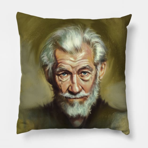 Ian McKellen portrait Pillow by Artofokan