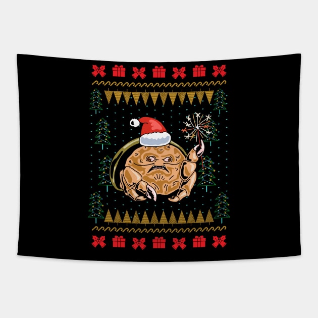 Sponge Crab Ugly Christmas Sweater Tapestry by okpinsArtDesign