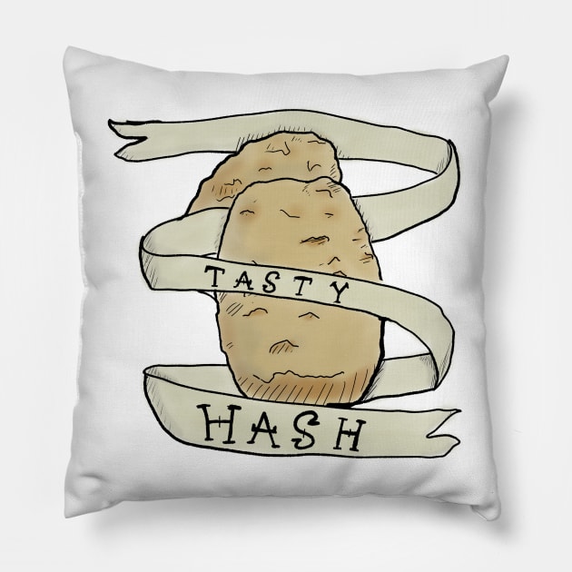 Tasty Hashbrowns Pillow by DopamineDumpster
