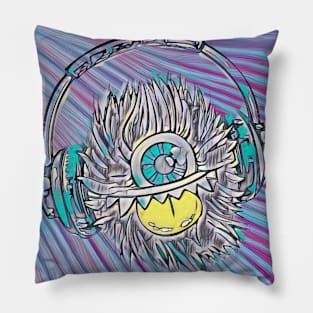 Purple and teal digital print with monster graphic Pillow