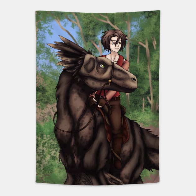 Dinosaur Rider Tapestry by SakuraDragon