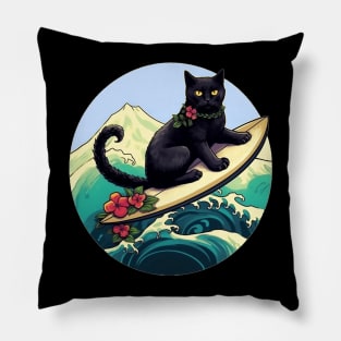 Black Cat Serious Surf Pillow