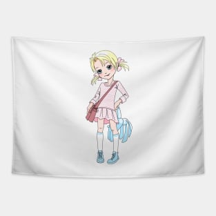 Cute girl with soft toy rabbit Tapestry