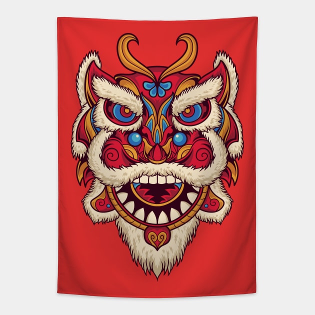 Lion Dance Chinese New Year Southern Nan shi Tapestry by Celestial Crafts