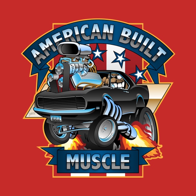 American Built Muscle - Classic Muscle Car Cartoon Illustration by hobrath