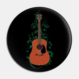 Mahogany Dreadnought Acoustic Guitar Flowering Vines Pin