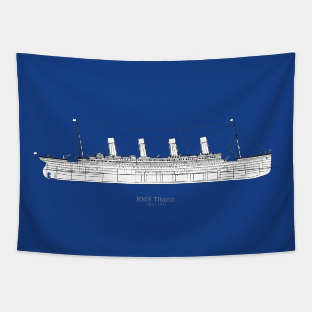 RMS Titanic ship plans. White Star Ocean Liner -  ABpng Tapestry by SPJE Illustration Photography