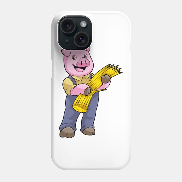 Pig as Farmer with Straw Phone Case by Markus Schnabel