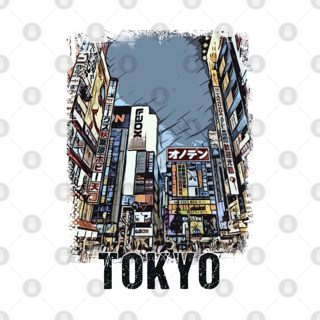Tokio City Streets Vintage Travel Poster Series grunge edition 02 by Naumovski
