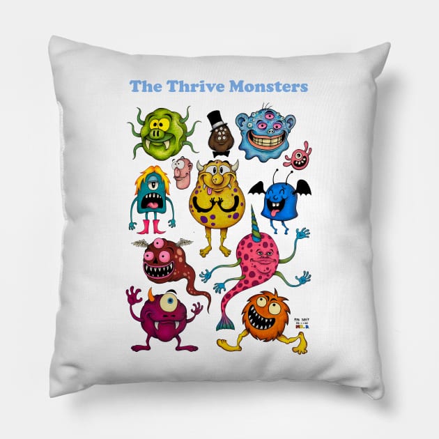 The Thrive Monsters Pillow by ryancduboisart