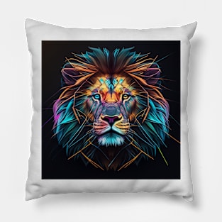 Neon Geometric Lion 2 Pillow