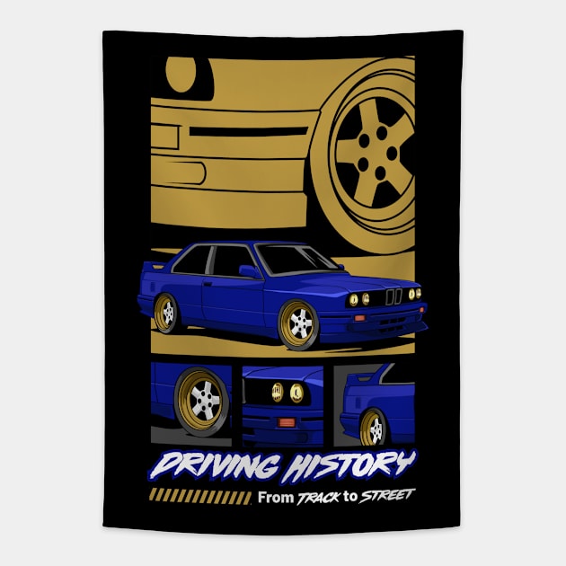 Retro E30 Exotic Car Tapestry by milatees