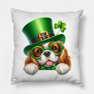 St Patricks Day Peeking Cavalier King Charles Spaniel Dog Pillow