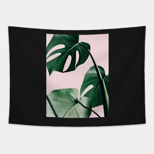 Monstera leaves, Pink, Tropical leaves, Leaf, Modern art, Wall art, Print, Minimalistic, Modern, Scandinavian print Tapestry